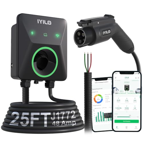 Image of Upgraded Version Level 2 EV Charger, 48Amp /11.5KW, Hardwired, 240V | UL 2594, ETL, Energy Star, with Temp Sensors, Power Sharing, Dynamic Load Balancing, Smart APP, RFID Cards, IP66 Outdoor