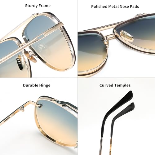 FEISEDY Oversized Aviator Sunglasses for Men Women Vintage Sun Glasses Metal Frame Gradient Shades B01053