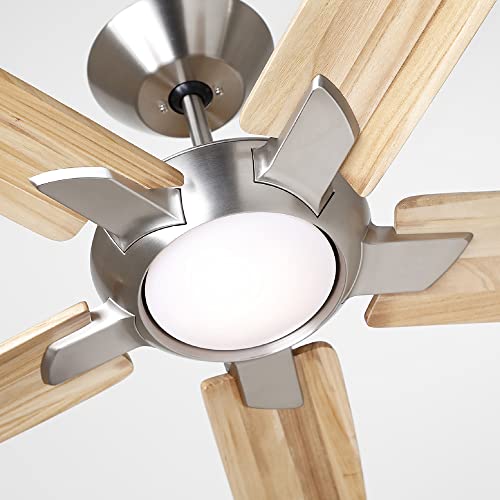 Luminance Dorian Eco 72 Inch Ceiling Fan With Light | Dimmable Led Fixture With Premium Dc Motor | 6-Speed Wall Control With Natural Solid Wood Blades With And Downrod Mount, Brushed Steel #TOP3