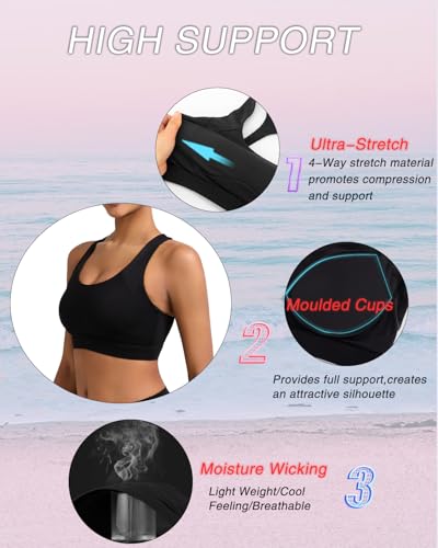 Image of RUNNING GIRL Sports Bras for Women, Moulded Cup High Impact Workout Black Sports Bra Racerback Yoga Bra High Support(WX3068 Black L)