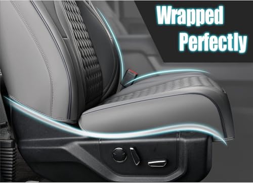 Image of Coverado Front Seat Covers for Ford F150 2015-2026, F250 F350 F450 2017-2026 SuperCrew Crew Cab, Gray Leather Car Seat Covers, Full Coverage