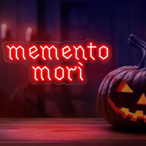 Image of Memento Mori Neon Sign, Red Stoic Wall Art, Gothic LED Light, Creepy Halloween Decor, Gothic Decoration, Satanic Witch Decor, 16.5 inchx6.7 inch