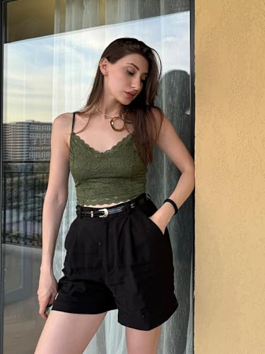 Image of Avidlove Lace Bralette for Women Spaghetti Strap Tank Top V Neck Slim Basic Camisoles