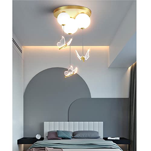 Mgjxtwg Led Creative Children's Room Balloon Bedroom Ceiling Light Net Red Boy Butterfly Ceiling Hanging Lamp Romantic Girl Pink Princess Bedroom Living Room Chandelier #TOP1