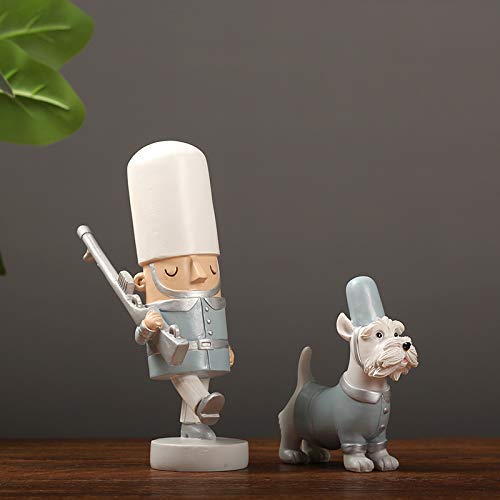 Statue de soldat et de chien en résine grise déco salon 20.5cm
