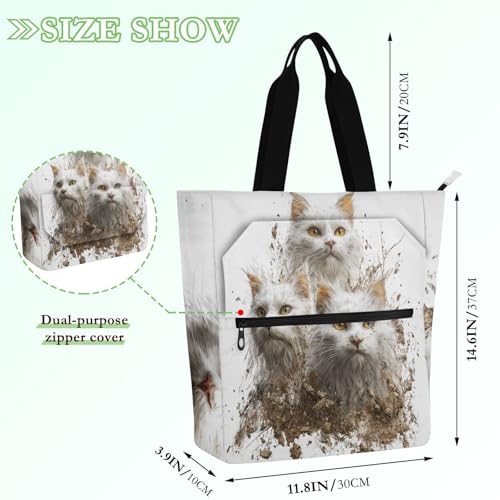 Bolsa de mano impermeable y reutilizable con estampado de gato turco 3D 4
