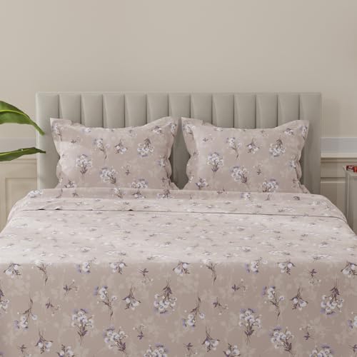 Image of Layers 100% Cotton Bedsheet for King Size Bed | Lumina Floret Collection | 144 TC Soft & Breathable | Printed with 2 Pillow Covers | Wrinkle Free & Colorfast | 3 Piece Bedding Set - Purple