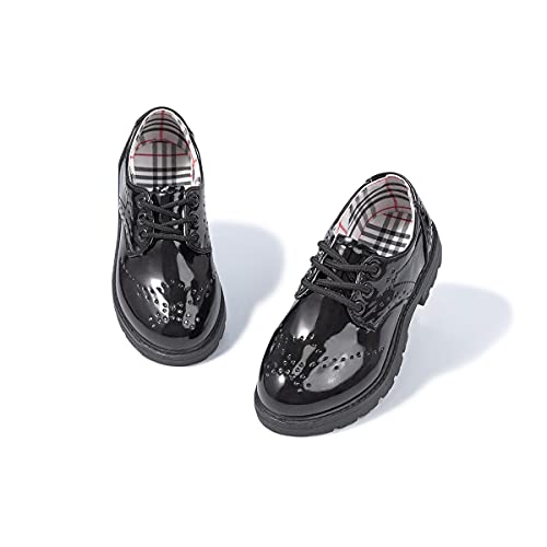 Image of KIDSUN Toddler Dress Shoes Boys Girls Oxford Shoes Kids Wedding Church Dress Shoes PU Leather Lace Up School Uniform Loafer Flats(Toddler /Kids)
