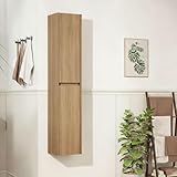 Aceinheu Badezimmer-Wandschrank 140 cm Hoch – Schmaler Badschrank mit 2 Türen, Eiche Holzmaserung, Verstellbare Regale, Feuchtigkeitsbeständig, Dämpfersystem, für Bad/Wohnzimmer/Wäscherei, (Eiche)