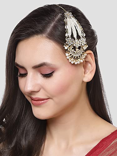 Image of Karatcart Gold Plated Pearl Beads Studded Floral Design Kundan Passa for Women