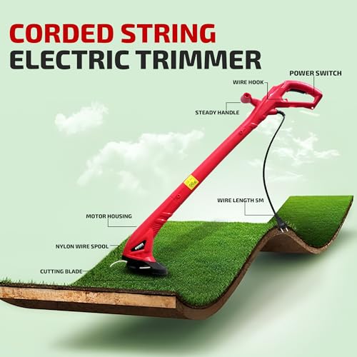 Image of OMADA Corded String Trimmer | Robust 250W Motor | 12500 RPM for Precise Cutting | 5m Cable for Extended Reach | 22cm Cutting Width for Smooth Grass & Hedge Trimming