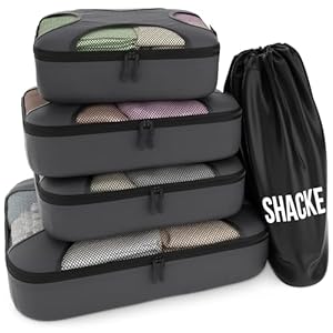 Shacke Pak – 5 Set Packing Cubes – Travel Organizers with Laundry Bag (Dark Grey)