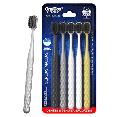 ORALGOS ELEGANCE Escova de Dente Adulto, 5 Unidades, Cerdas de Carvão Ativo, Ultra Macia, ... ORALGOS ELEGANCE Escova de Dente Adulto, 5 Unidades, Cerdas de Carvão Ativo, Ultra Macia, ...