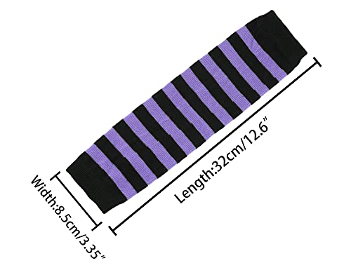 Allegra K A21102300UX0018 Women'S Fingerless Gloves Printed Elbow Length Knitted Arm Warmers One Size Purple Black thumb #2