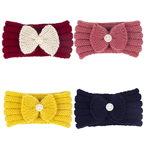 Qhome Girls Knit Beanie Flower Knitted Turban Headbands Kids Cap Handmade Crochet Hats Children Turbante