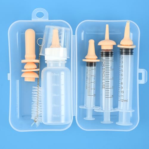 Leoihmaoel Kitten Puppy Nursing Bottle Set with Nipples, BPA Free Formula Dispenser, Feeding Syringe for Newborn Baby Animals