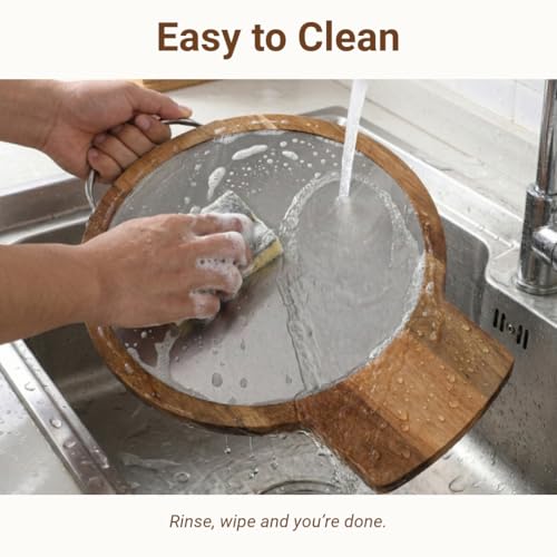Plato para Filetes Premium de Madera de Acacia con Tapa en Cúpula – Tabla de Cortar de Acero Inoxidable para Reposo de Carnes – Bandeja Híbrida Reversible para Barbecue, Charcutería y Entretenimiento miniatura 6