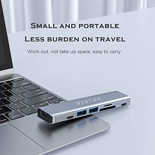 Image of Bestor USB C Hub /Type C Hub for Macbook / 7 in 2 USB-C Splitter Thunderbolt 3 Hub to 4K HDMI Adapter, 2 USB 3.0 Ports,100W PD Charger, Chosure Type C Dongle Compatible with MacBook Pro Air HP XPS and More Type C Devices USB Hub