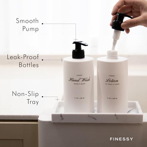 Modern Luxe White Kitchen Soap Dispenser Set with Tray, Lotion Dishwashing Liquid Detergent Hand and Dish Soap Dispenser Set, Dual Refillable Pump Bottles for Kitchen and Bathroom Countertop Farmhouse - Thumbnail 5
