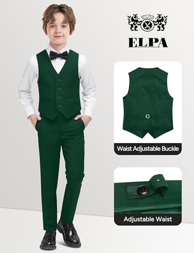 Image of Boys Green Suit 5 Pieces Slim Fit Kids Formal Tuxedo Suit Set for Wedding Ring Bearer, Easter, First Communion, Confirmation, Graduation Teen Boys Size 10