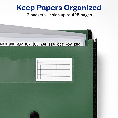 Image of Avery Expanding File Folder Organizer, 13-Pocket Accordion File Organizer, Sage, Holds 425 Letter /A4-Size Sheets (73555) (Pack of 6)
