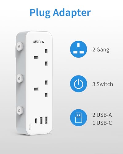 Double Plug Adapter UK, MSCIEN 2 Way Multi Plug Extension Adapter - Image 2