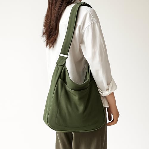 Image of FUOCO Canvas Messenger Bag for Men Women - Vintage Crossbody Sling Bag for Laptop Travel Office College Gym - Aesthetic Shoulder Handbag One Side Tote Bag
