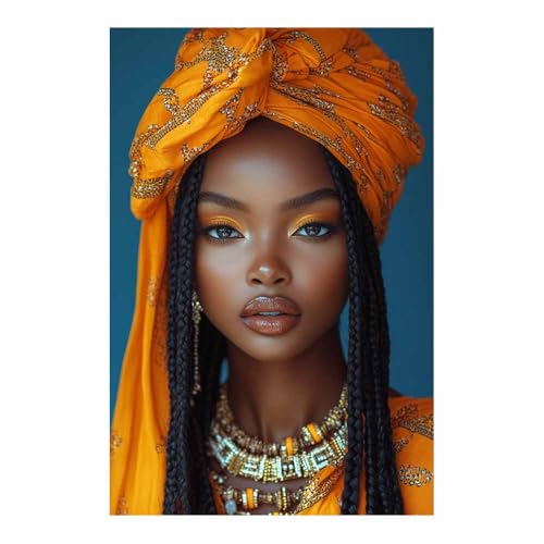 Tableau sur toile decoration murale femme portrait glamour foulard orange pour chambre 70x100