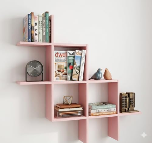 Image of Wooden Wall Shelves for Living Room, Kitchen, Hallway, Bedroom, and Bathroom; Wall Mounted Book Shelf; Wall Shelf for Photos and Decorations; Bend Shelve-Pink