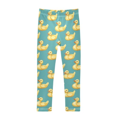 Girls Leggings Cartoon Yellow Ducks Teal Soft Toddler Leggings for Girls Kids Pants Size 4T-10T