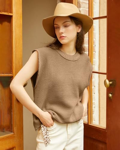Locachy Women's Vintage Crew Neck Sweater Vest Casual Cropped Sleeveless Knit Pullover Top3