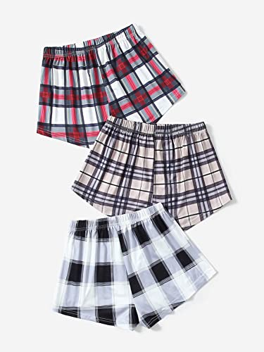GORGLITTER Women's 3 Piece Plaid Pajama Shorts Elastic Waist Cute Pj Sleep Lounge Shorts2