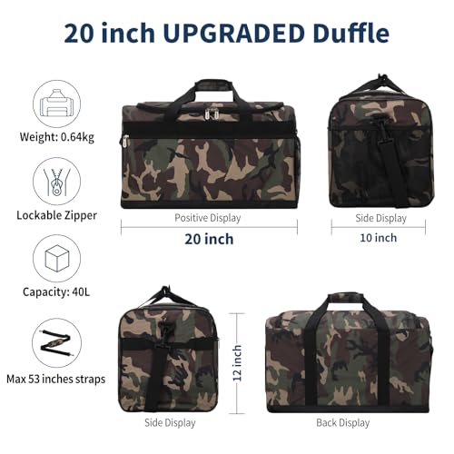Image of Mens Gym Bag 20 inch, Camo | 40L, Sport Duffle Bag for Men, Weekender, Travel