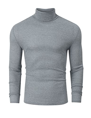 TURETRENDY Men's Stretch Muscle Tshirts Turtleneck Long Sleeve Knit Tees Casual Slim Fit Basic Shirt Tops4