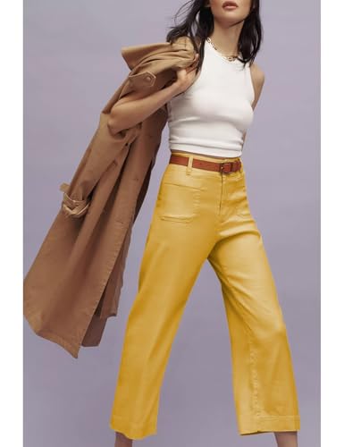 Cropped Wide-Leg Pants Casual High Waist Baggy Pants Stretchy Straight Trousers with Pockets4