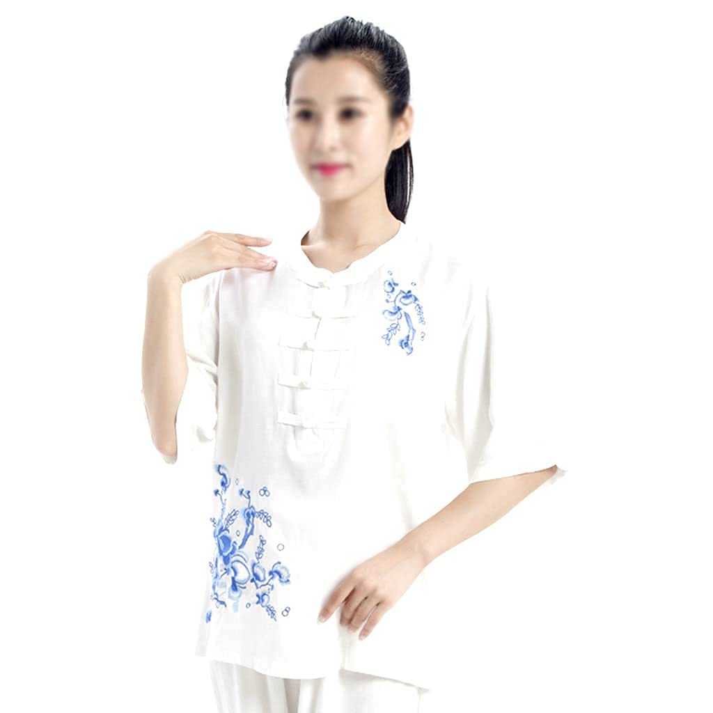 Vêtement d'arts martiaux Taichi femme manche courte ensemble blanc RWRAPS