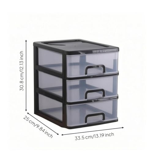 Image of Desktop Drawer Organizer Translucent Fronts Office Supply Drawer Organizer Built-in Handles Workspace Storage for Home Desk Large 3-Tier Black