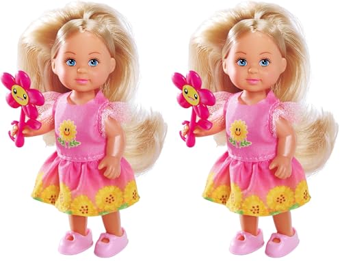Simba Evi Love Flowers, 2 Modelos Surtidos, Solo se Entrega un artículo, muñeca con un Bonito Vestido de Flores con Flores, muñeca de 12 cm, a Partir de 3 años (Paquete de 2)