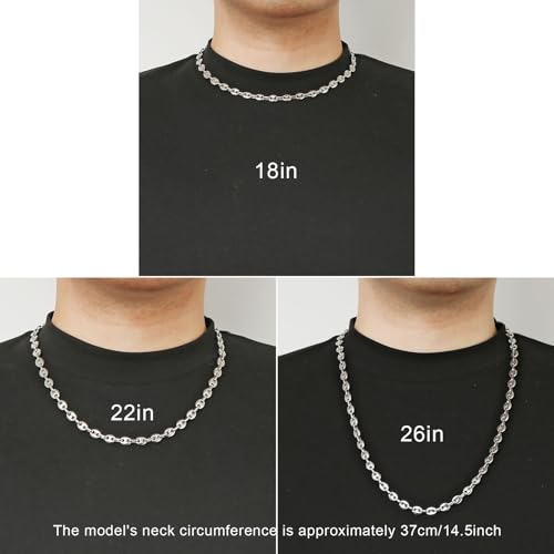 HZMAN Stainless Steel Necklace for Men Hip Hop Polished Coffee Bean Silver Men's Chain Necklace Jewelry Gift4