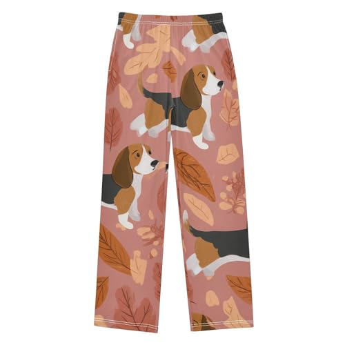 ZZXXB Beagle Maple Leaves Boys Long Pants Soft Trousers Elastic Waist Kids Lounge Bottoms with Pockets S-XL