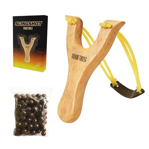 TRADETRUST Slingshots for Adults, Durable Solid Wooden Sling Shot with 100 Clay Balls for Adult Funny Men's Toys for Hunting Cool Christmas Birthday Gifts for Men Women
