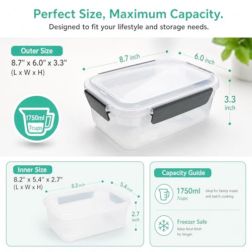 Image of YORY 7cup Plastic Food Storage Containers With Lids For Leftover,5pk