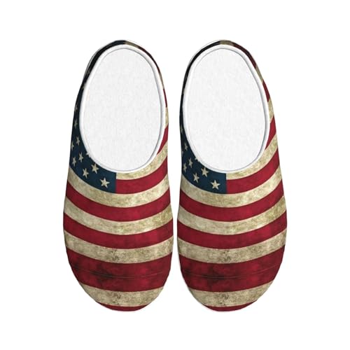 Cozy American flag print Slippers Indoor and Outdoor Fuzzy House Shoes Anti-Skid Sole Gifts for Women Indoor Scuff
