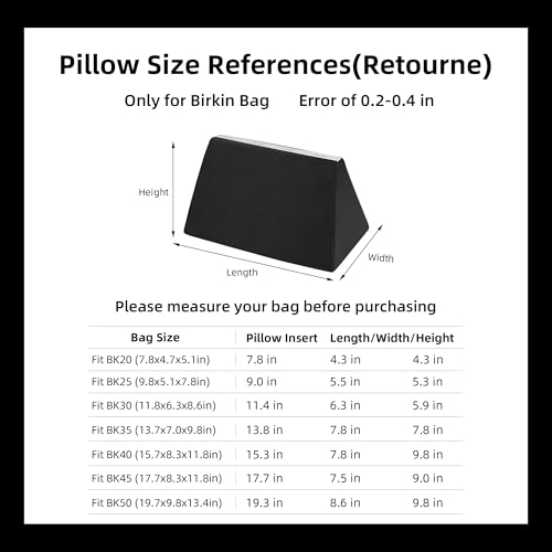 Image of DGAZ Purse Pillow Shaper Insert,Luxury Handbag Tote Shapers, Memory Foam- Fits Birkin 25 /30 /35 /40 Bag (Black, BK30 Retourne)