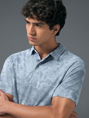 Image of TECHNOSPORT Mens Slim Fit All Over Print Half Sleeve Polo T-Shirt with UPF50+, Quick Dry for Regular Use
