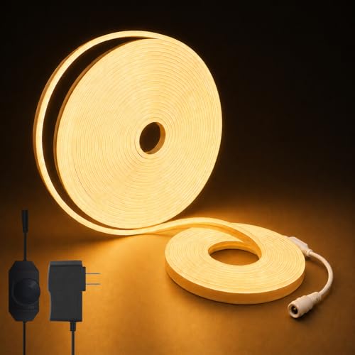 Image of Rope Lights for Outside, 49.2FT Dimmable LED Strip Lights Outdoor Waterproof IP65, 1800 LEDs 24V Low Voltage Warm White 3000K Neon Light Strip with Stepless Dimmer Power Supply Kits