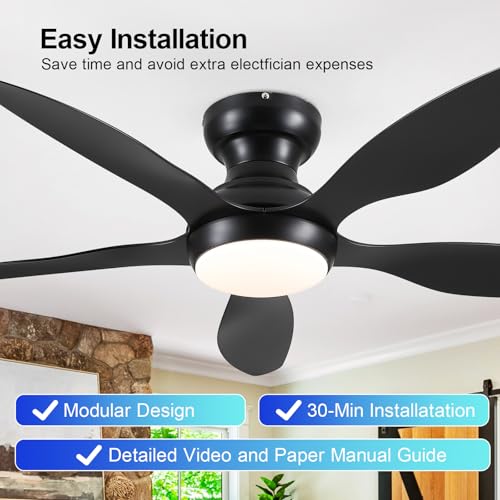 Bayday 89018902FL Ceiling Fans With Lights, 46 Inch Modern Black Low Profile Ceiling Fan With Light And Remote App Control, Flush Mount, Quiet Dc Reversible, Dim Led Ceiling Fan For Bedroom Kitchen Indoor/Outdoor Patio thumb #5