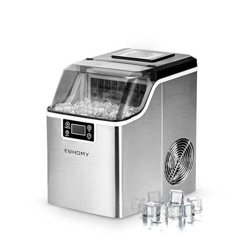 EUHOMY Machine à glace de comptoir, 44.5Lbs/jour, auto-nettoyage machine à glaçon portable avec scoop & Panier, 2 Moyens d'ajouter de l'eau, 24 Cubes de glace prêts en 13 Mins, Compact pour la maison, Cuisine, Bureau, Bar