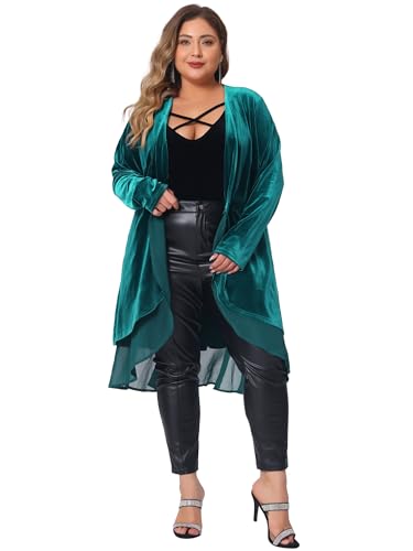 Image of Agnes Orinda Women Plus Size Ruffled Asymmetric Long Velvet Cardigan Jacket