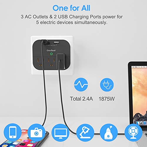 image for One Beat Outlet Adapter with USB, Multi Plug Wall Outlet with 3 Outlet